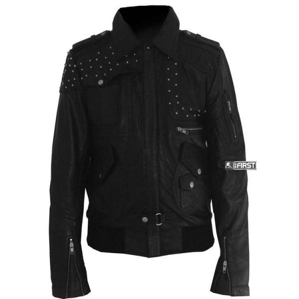 First M745SA Куртка мужская кожаная со светлыми заклепками