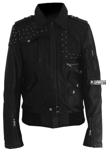 First M745SA Куртка мужская кожаная со светлыми заклепками