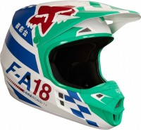 Fox Racing V1 Sayak 2018 шлем кроссовый, бело-сине-зеленый