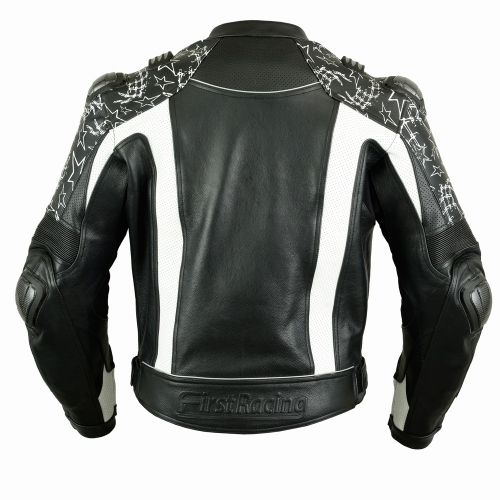 First Mach-2 WHT кожаная мотокуртка с защитой, черно-белый