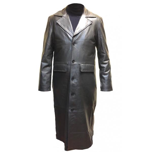 First M905 Плащ кожаный мужской удлиненный, на 3 пуговицах