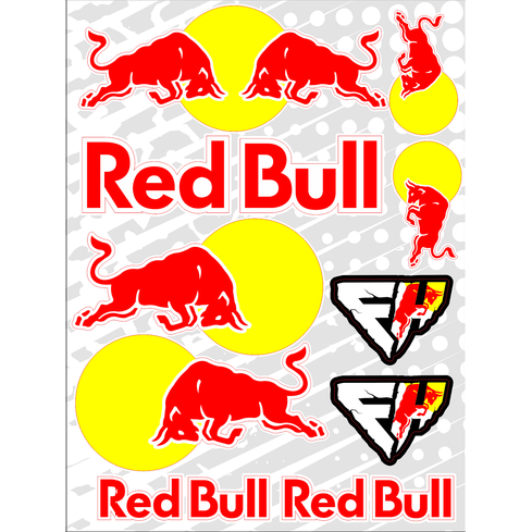 Набор наклеек А4 Red Bull на светлом фоне Набор наклеек А4 Red Bull на светлом фоне