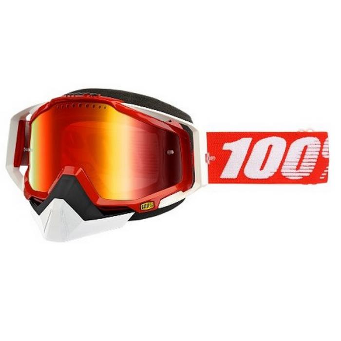 100% Racecraft Snow Fire Red / Mirror Red Vented Dual Lens w/Pins  , 