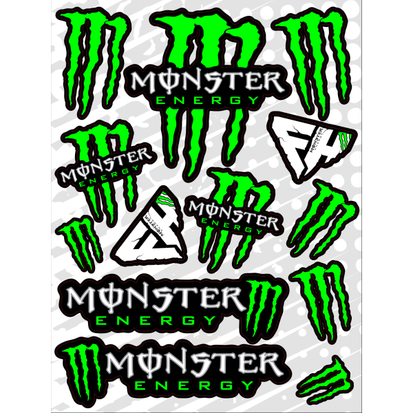 Набор наклеек А4 Monster Energy на светлом фоне Набор наклеек А4 Monster Energy на светлом фоне