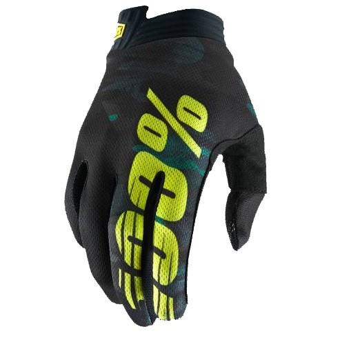 100% ITrack Camo мотоперчатки черно-салатовый камуфляж