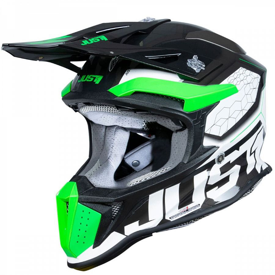 Just1 J18 Hexa Fluo Green Black White шлем кроссовый