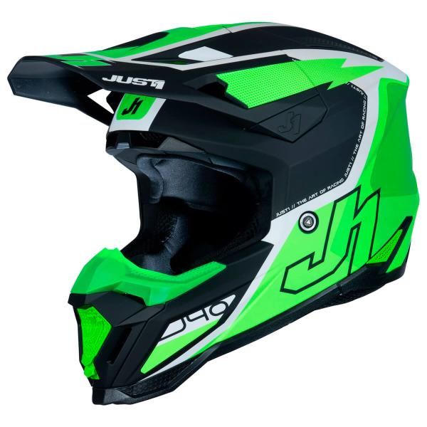 Just1 J40 Flash Fluo Green White Black шлем кроссовый