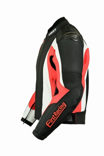 First Mach-2 RED кожаная мотокуртка с защитой, черно-красный
