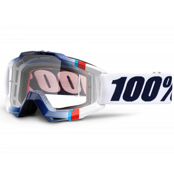 100% Accuri White Chrystal Clear Lens мотоочки, бело-синий, прозрачная линза