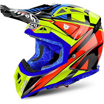 Airoh Aviator 2.2 Double Black шлем внедорожный, красно-сине-желтый