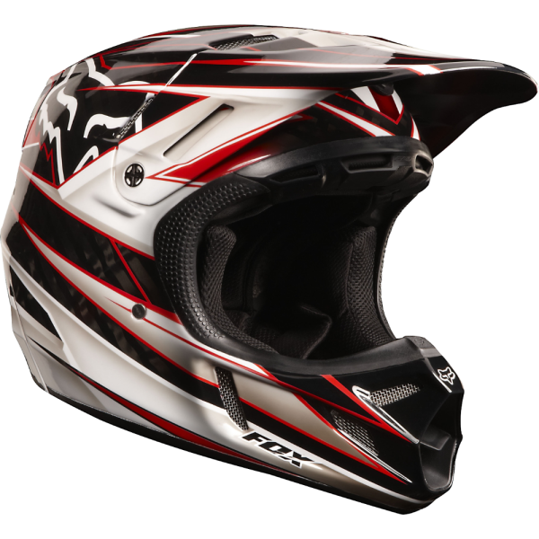 Fox V4 Race шлем кросс, красная полоса, черно-белый