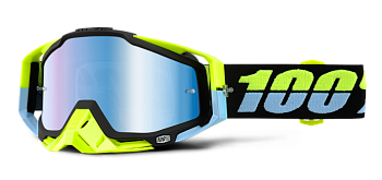 100% Racecraft Antigua Mirror Blue Lens мотоочки, черно-желтый, зеркальная синяя линза