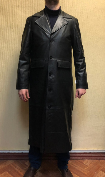 First M905 Плащ кожаный мужской удлиненный, на 3 пуговицах