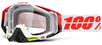 100% Racecraft Flush /Clear Lens мотоочки, красно-белый, прозрачная линза