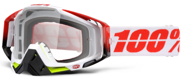 100% Racecraft Flush /Clear Lens мотоочки, красно-белый, прозрачная линза