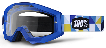 100% Strata Frisbee мотоочки, бело-синий, прозрачная линза
