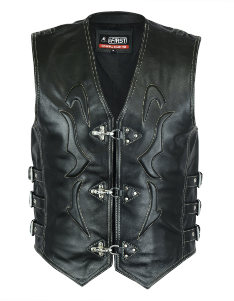 First V704 Жилет кожаный мужской с драконом