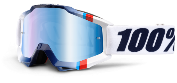 100% Accuri White Chrysta/Mirror Blue Lens мотоочки, бело-синий, зеркальная синяя линза