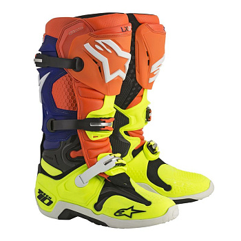 Alpinestars Tech 10 мотоботы кроссовые, оранжево-сине-бело-желтый