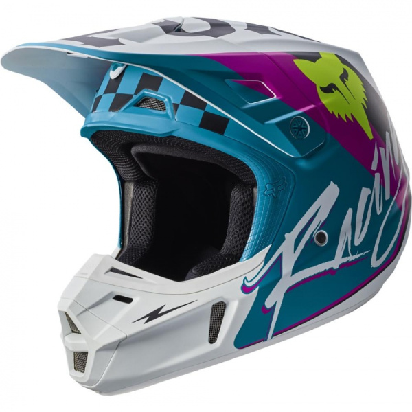 Fox Racing V2 Rohr Teal шлем кроссовый, бирюзово-бело-желтый