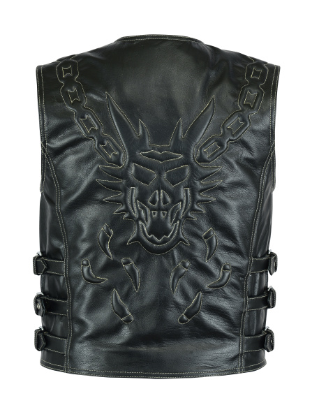 First V704 Жилет кожаный мужской с драконом