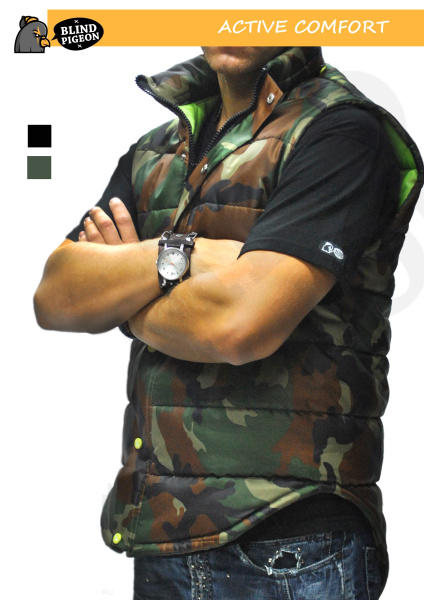 Blind Pigeon жилет стеганный с прямой молнией, зеленый камуфляж