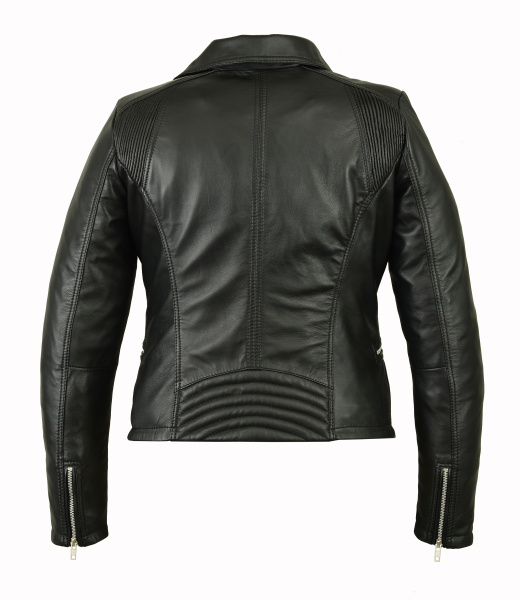 First L119 СС Косуха женская кожаная с двумя молниями, черный