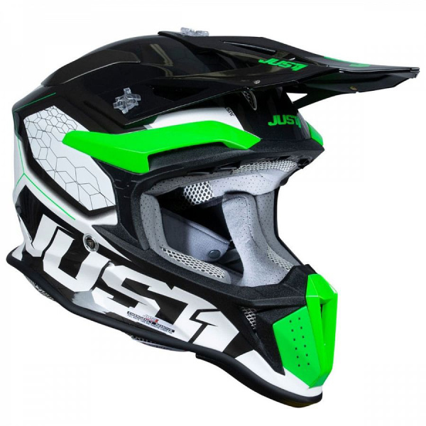 Just1 J18 Hexa Fluo Green Black White шлем кроссовый Just1 J18 Hexa Fluo Green Black White шлем кроссовый