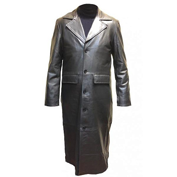 First M905 Плащ кожаный мужской удлиненный, на 3 пуговицах