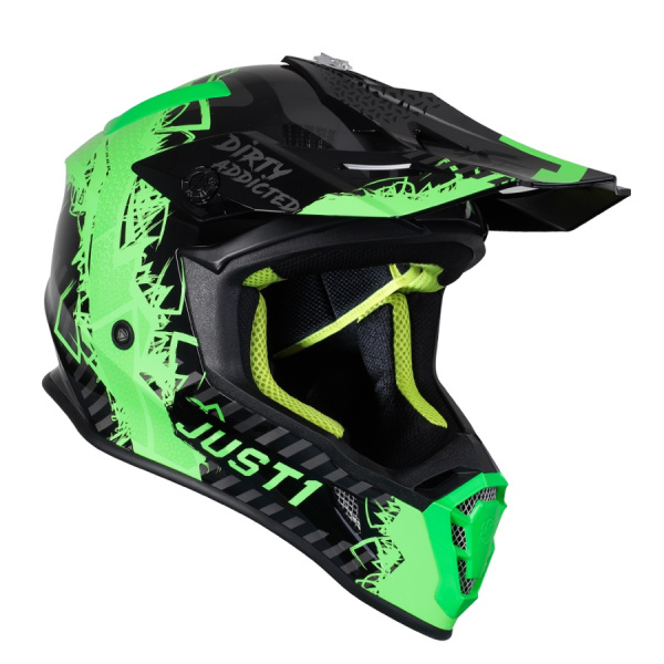 Just1 J38 Mask шлем кроссовый, зелено-серо-черный