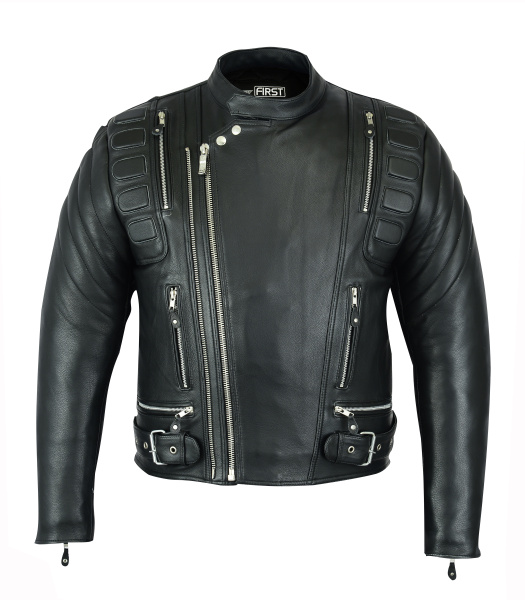 First M510 Куртка мужская кожаная с косой молнией, 4XL-5XL