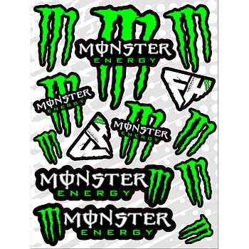Набор наклеек А4 Monster Energy на светлом фоне