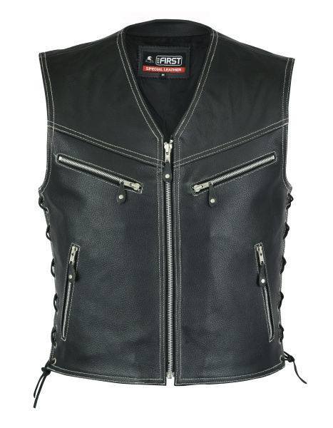 First V706 Жилет кожаный мужской на молниях, 4XL-6XL
