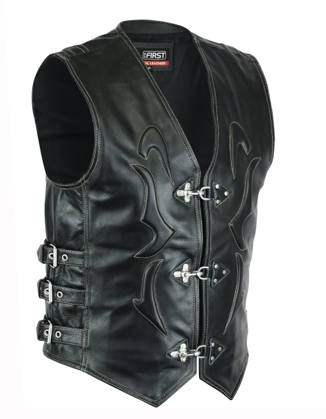 First V704 Жилет кожаный мужской с драконом