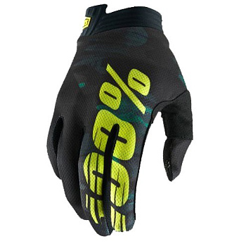 100% ITrack Camo мотоперчатки черно-салатовый камуфляж