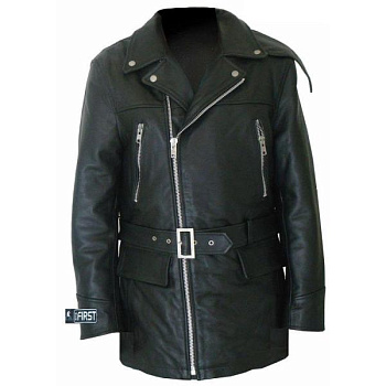 First M401 ZO Куртка кожаная удлиненная на молнии с меховой подкладкой и воротником