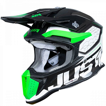 Just1 J18 Hexa Fluo Green Black White шлем кроссовый