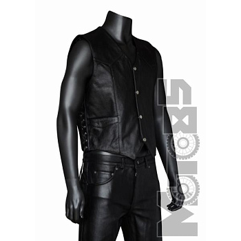 First V708 Жилет кожаный на кнопках с плетением сбоку, 4XL-6XL