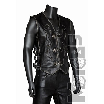 First V707 Жилет кожаный мужской с черепом