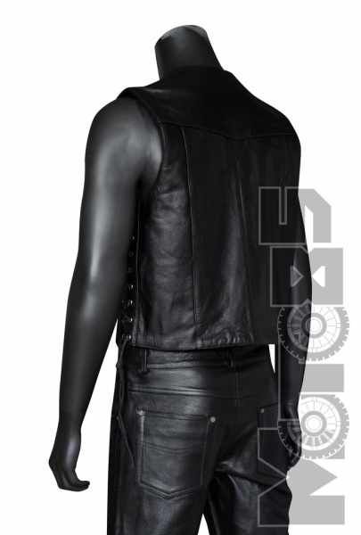 First V708 Жилет кожаный на кнопках с плетением сбоку, 4XL-6XL