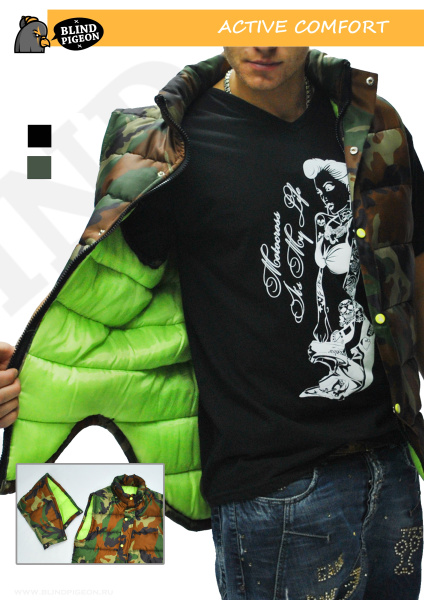 Blind Pigeon жилет стеганный с прямой молнией, зеленый камуфляж