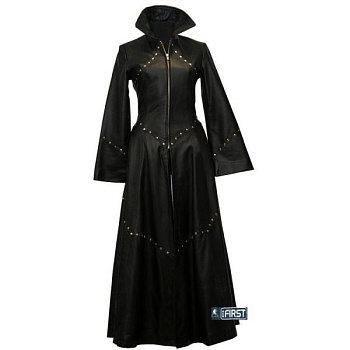 First L801 Плащ кожаный женский со стойкой и клепками, черный