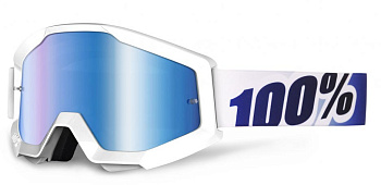 100% Strata Ice Age Mirror Blue Lens мотоочки, бело-синий, зеркальная синяя линза