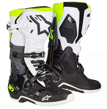 Alpinestars Tech 10 мотоботы кроссовые, бело-салатово-черный