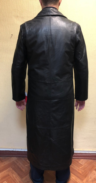 First M905 Плащ кожаный мужской удлиненный, на 3 пуговицах