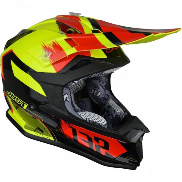 Just1 J32 PRO Kick шлем кроссовый, черно-красно-желтый глянцевый
