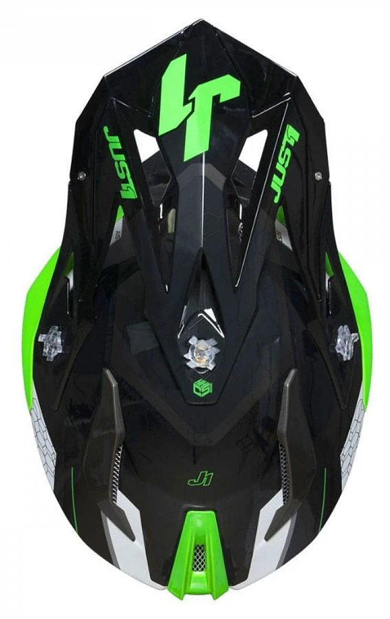 Just1 J18 Hexa Fluo Green Black White шлем кроссовый