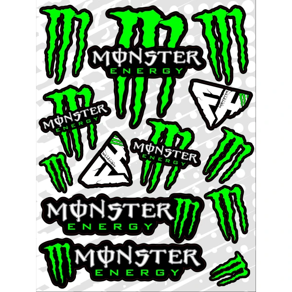 Набор наклеек А4 Monster Energy на светлом фоне