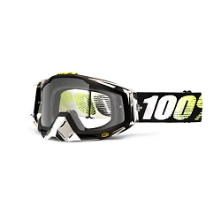 100% Racecraft T2 Clear Lens мотоочки, черно-бело-желтый, прозрачная линза