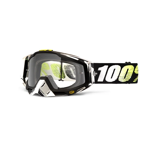 100% Racecraft T2 Clear Lens мотоочки, черно-бело-желтый, прозрачная линза